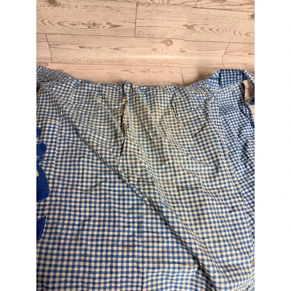Vintage Blue Gingham Half Apron Dutch Girl Sunbonnet Scalloped Print Grannycore